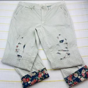 Anthropologie Chino Distressed Patchwork Relaxed Crop Pants Women 32